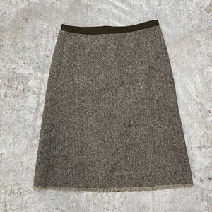 J Crew Skirt Womens 4 Brown Pencil Twill Wool Blend Midi Lined Raw Hem Career